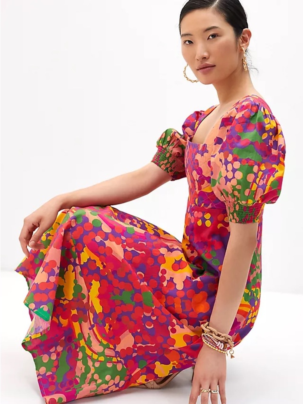 Anthropologie Roopa Pemmaraju Floral Midi Dress Abstract Small XS Fits Big   A